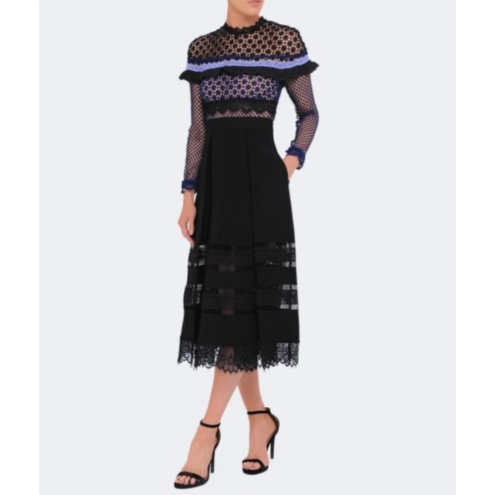 Self-Portrait Bellis Lace Trim Midi, Size 6